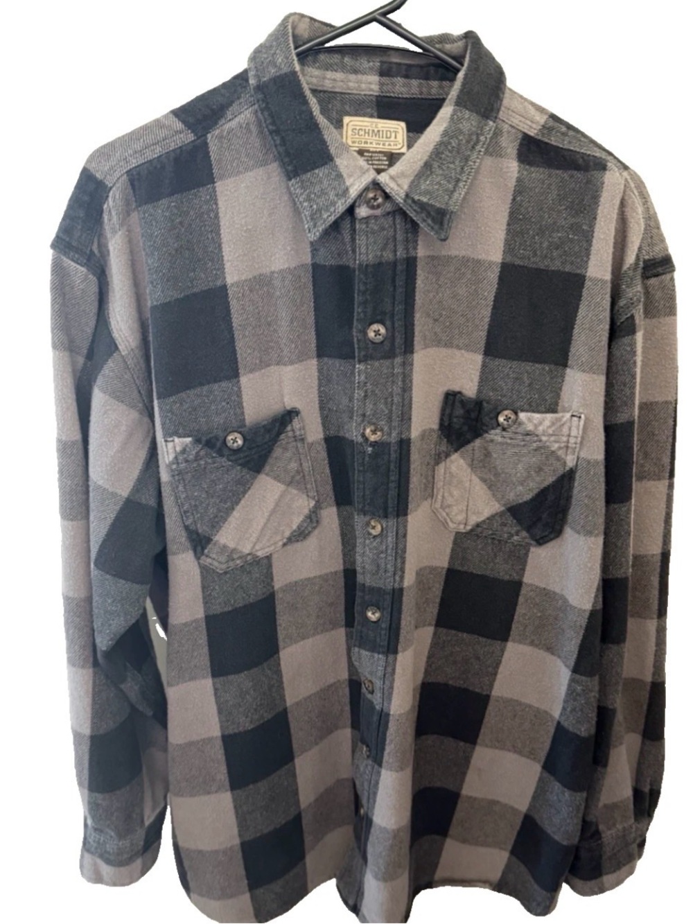 Schmidt Workwear Men’s Gray & Black Plaid Flannel Shacket Sz 2XLT
